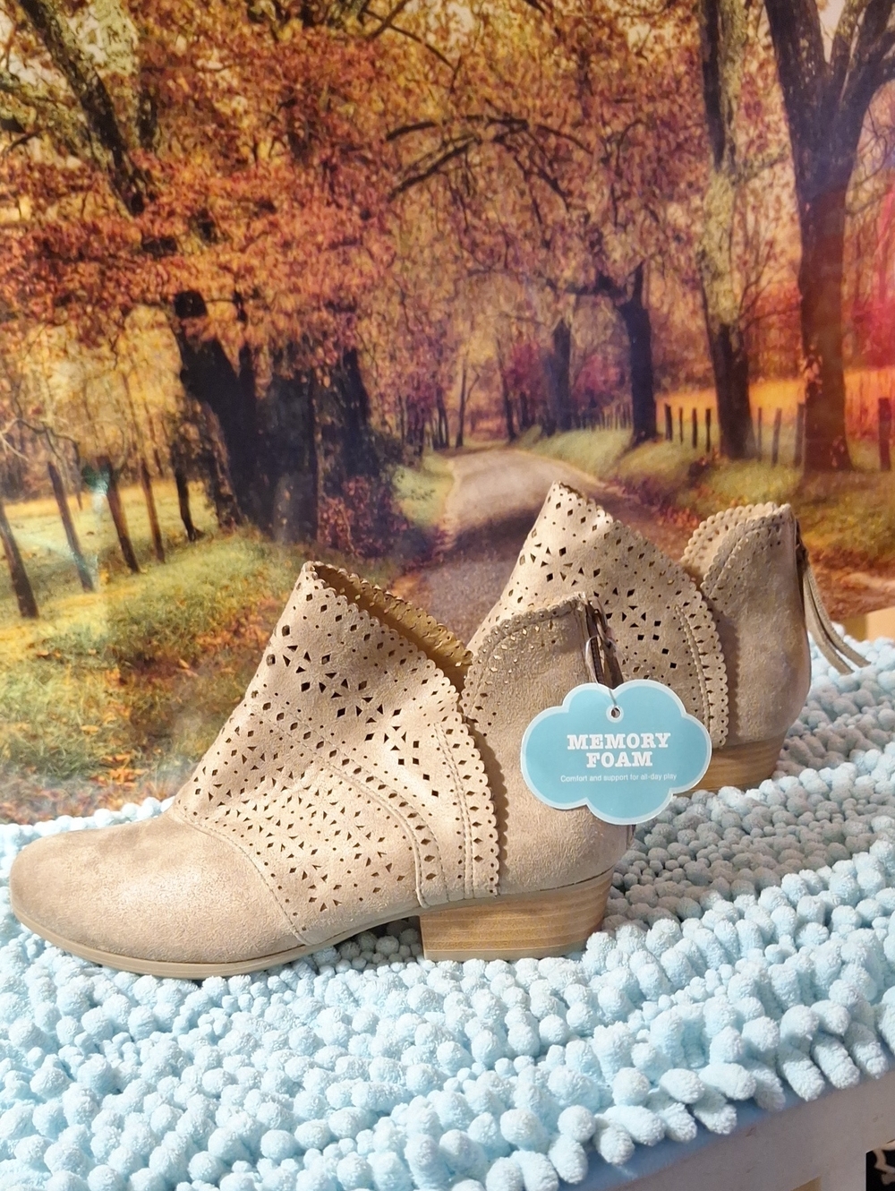 SO Girls Taupe Laser-Cut Ankle Booties